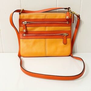 Coach Orange Leather Double Zipper Purse Bag